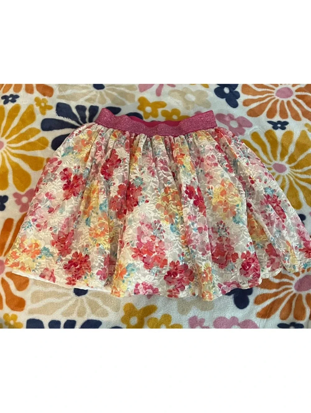 The Children’s Place Floral Lace Glitter Elastic Waist Skirt Girls Size 7/8